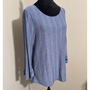 W5 Anthropologie Women’s Denim Blue  3/4 Sleeve Ruffle Embroidered Blouse S C8